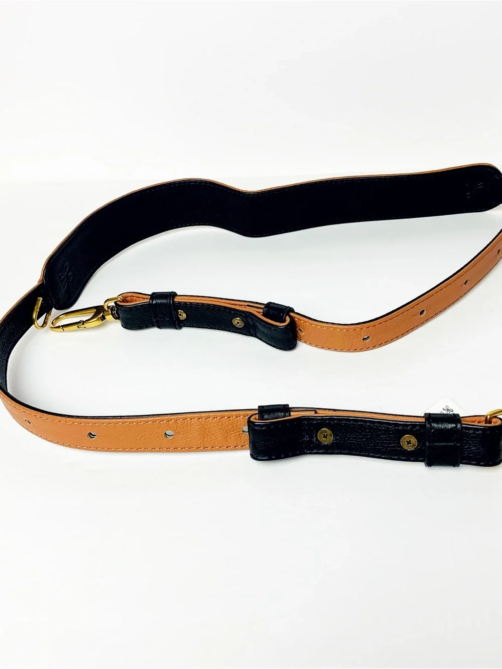 HOBO Black Leather Shoulder Strap with Tan Lining and Gold Hardware